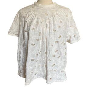Anthropolgie Akemi + Kin Top Womens XL White Lace Eyelet Short Sleeve Flowing